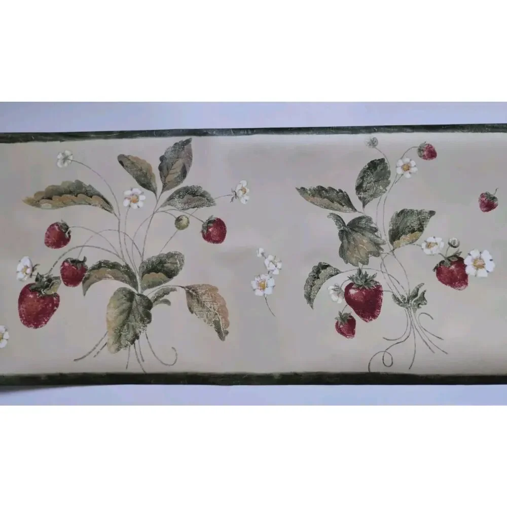 York Decorative Wall Border - Strawberries - Yellow - Green 5 yds - Pre-pasted